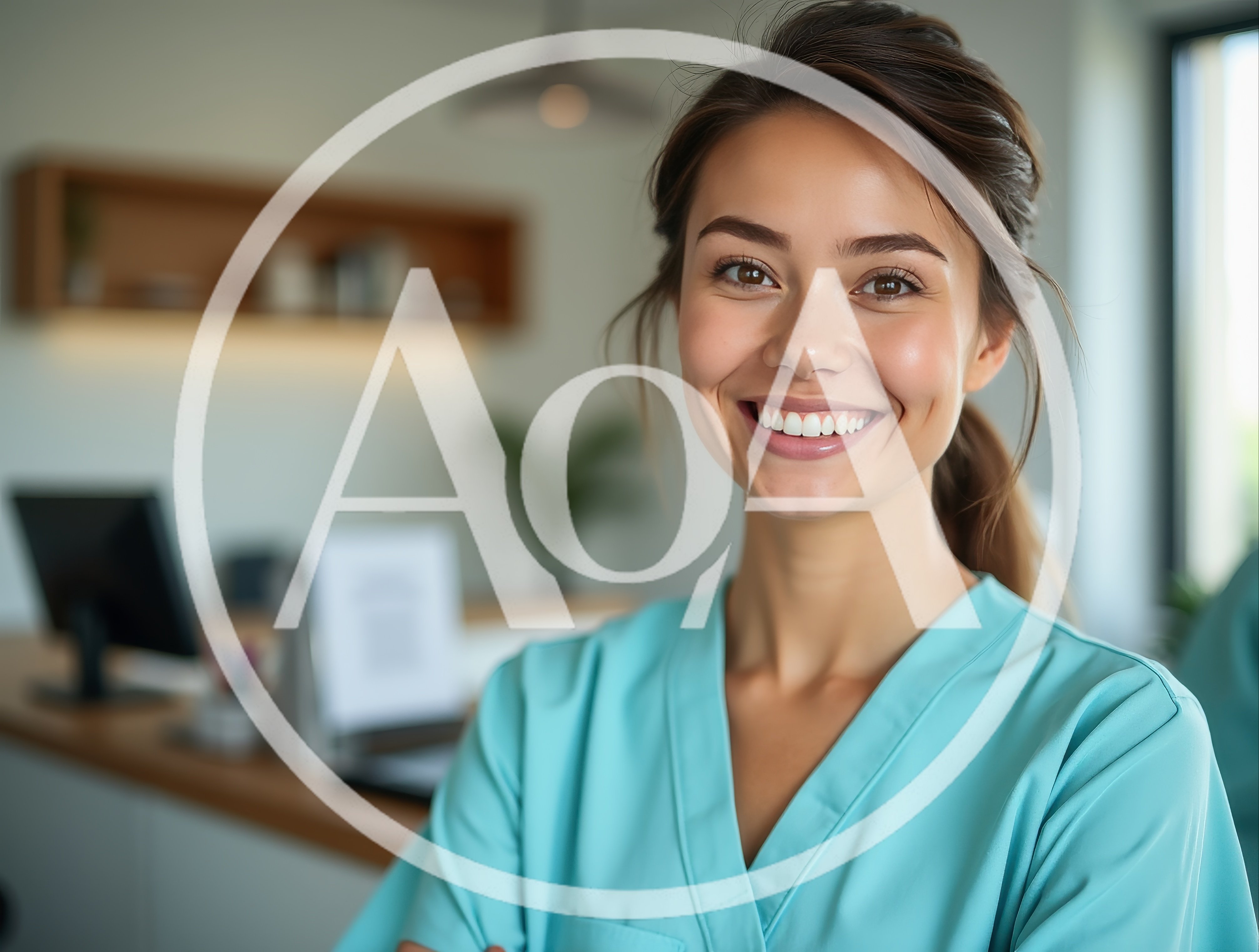 Smiling Female Nurse Standing In Modern Medical Office