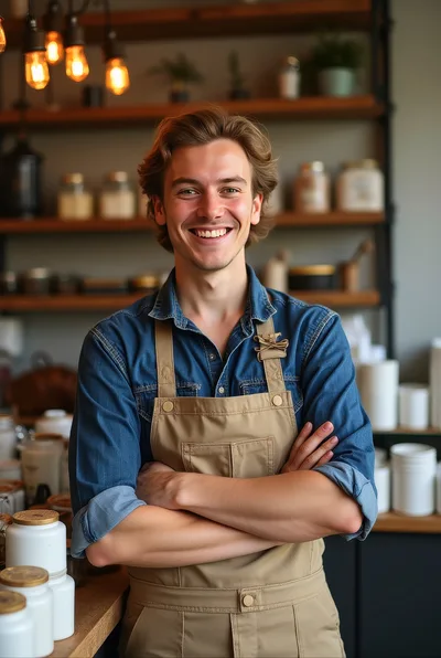 Smiling Male Barista Standing In A Coffee Shop
