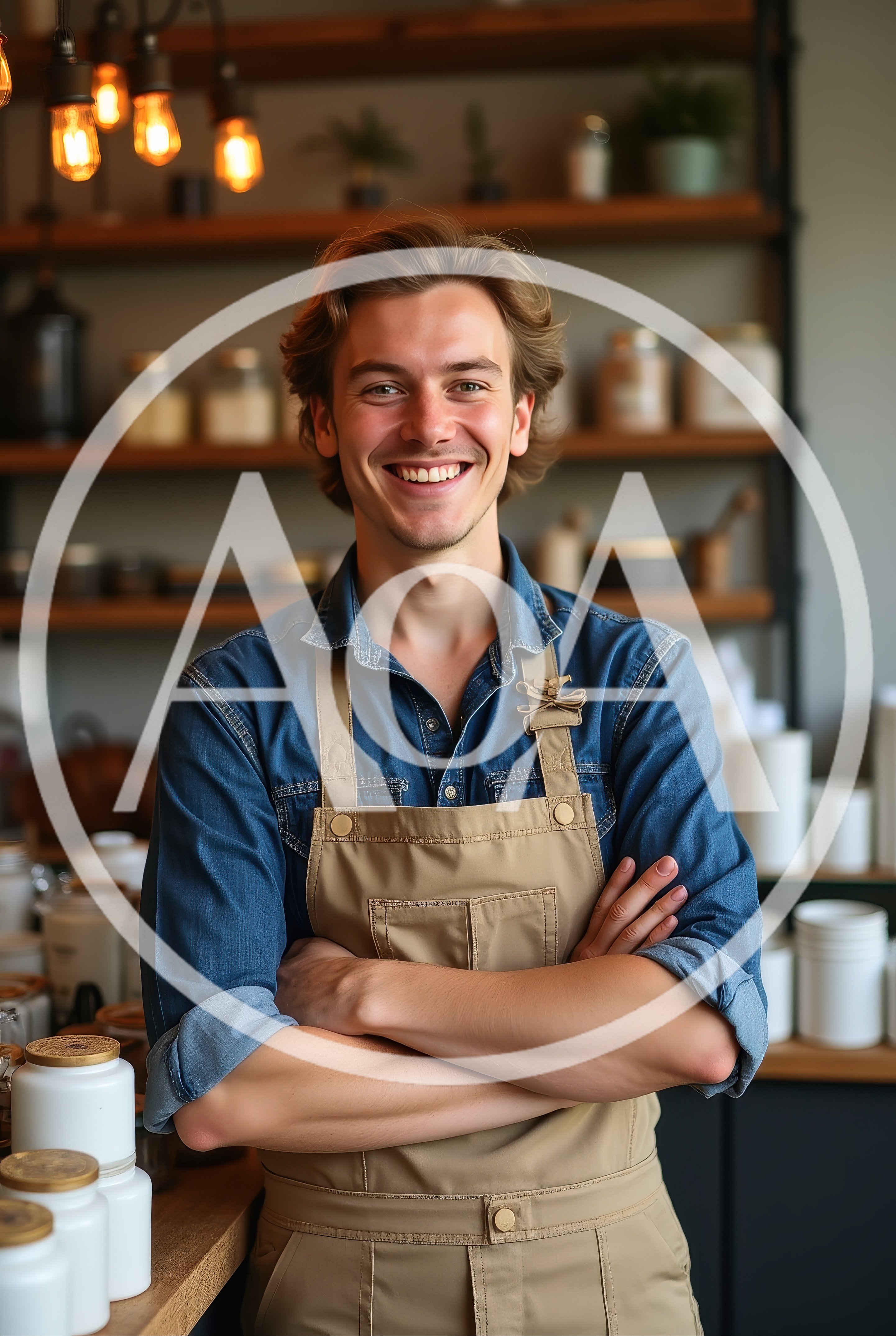 Smiling Male Barista Standing In A Coffee Shop