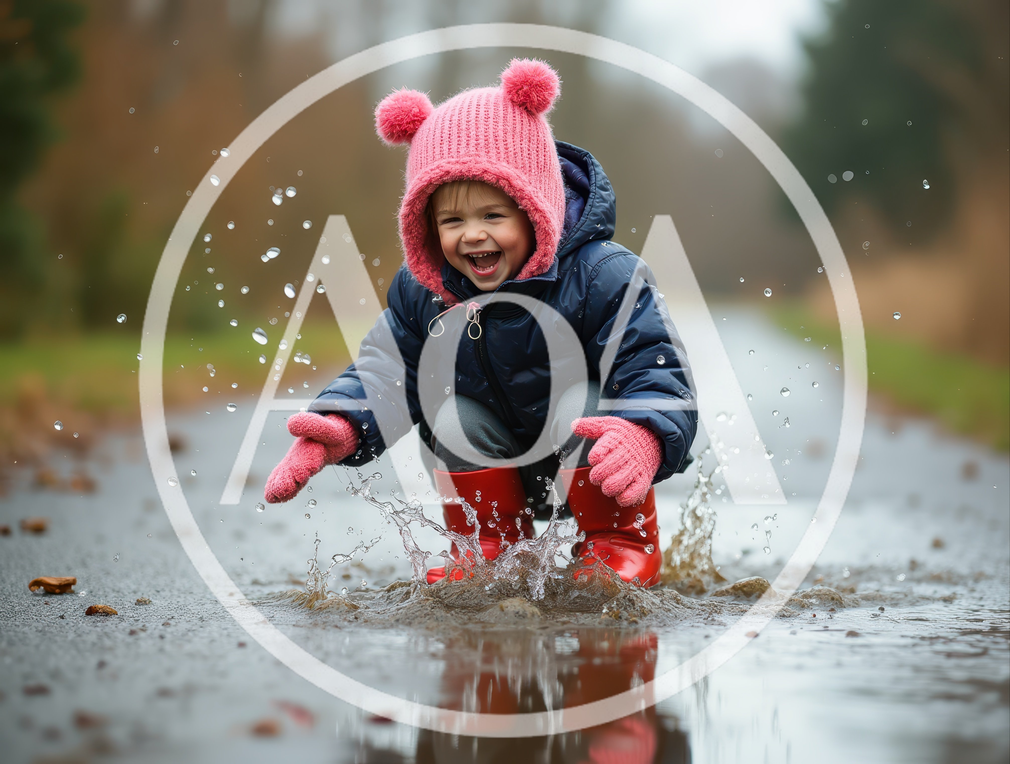 Toddler Girl Jumping In A Puddle Outdoors
