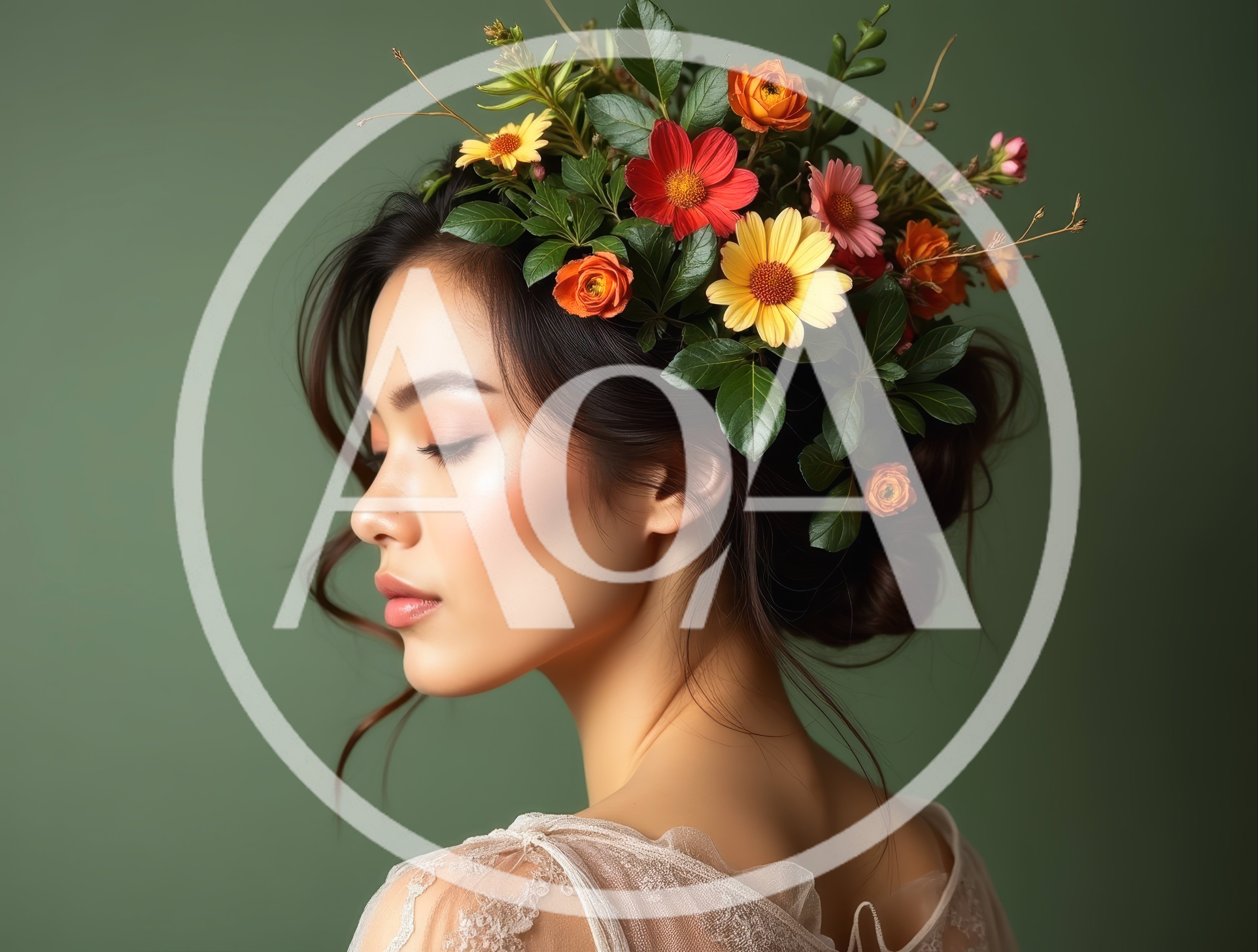 Portrait Of A Young Woman With Floral Hair Arrangement