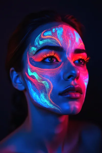Portrait Of A Woman With Neon Fluorescent Face Paint