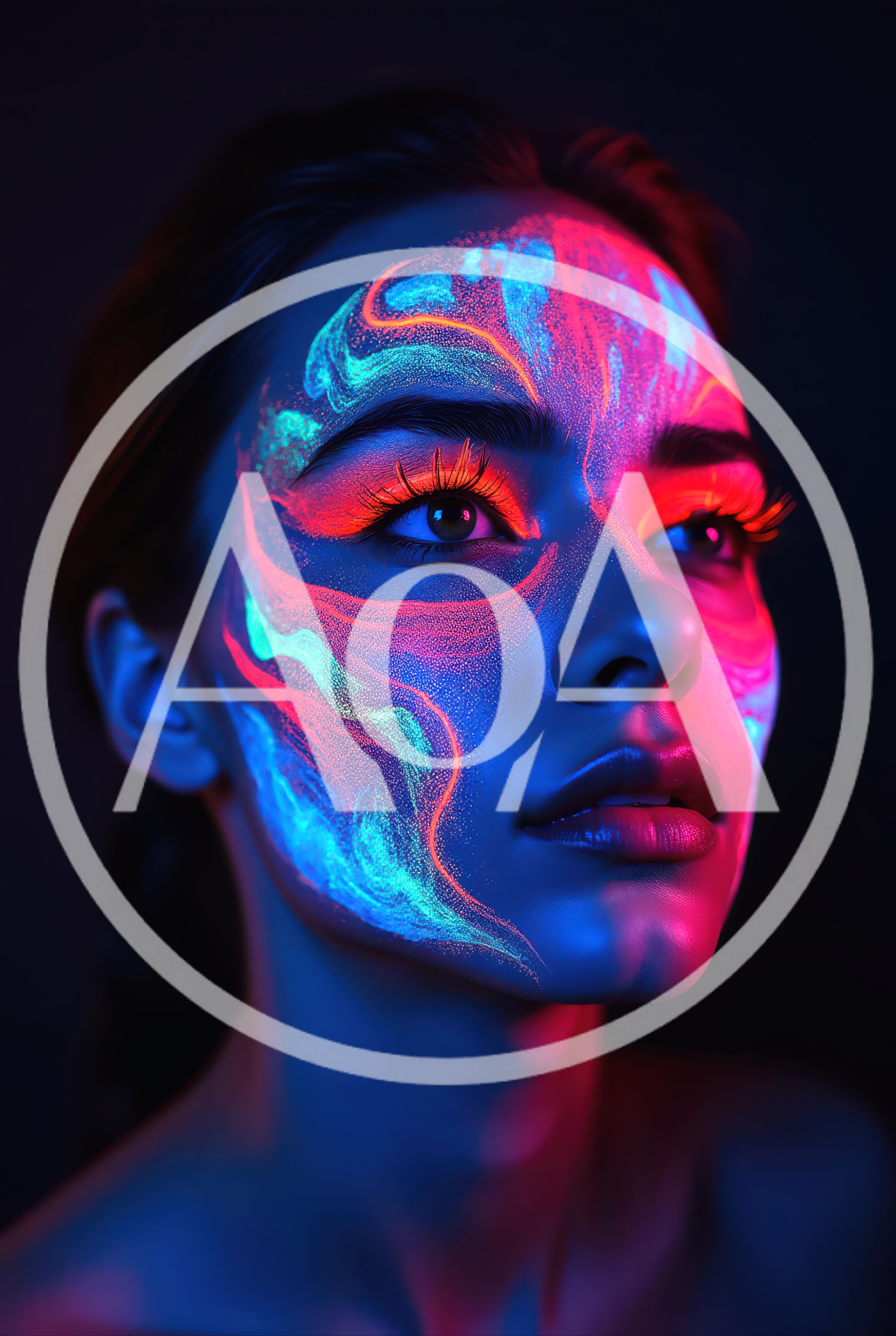 Portrait Of A Woman With Neon Fluorescent Face Paint