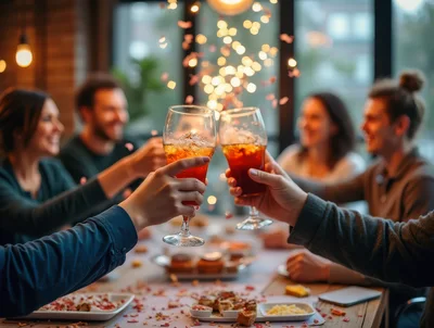 Friends Toasting With Cocktails At A Festive Dinner Party