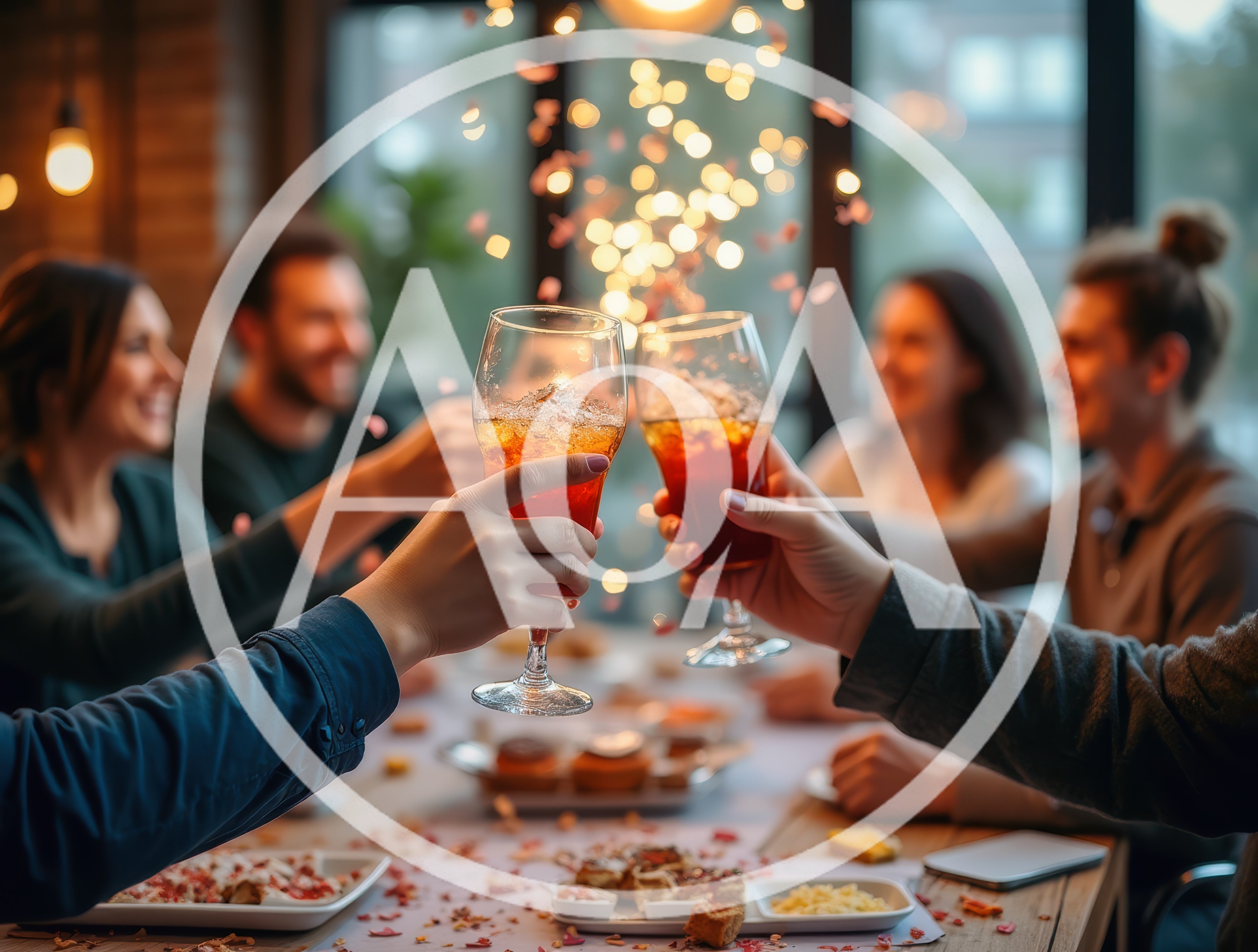Friends Toasting With Cocktails At A Festive Dinner Party