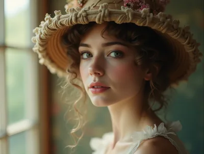 Portrait Of A Young Woman In A Vintage Hat