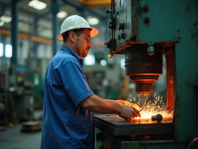 Industrial Worker Operating Metal Press Machine