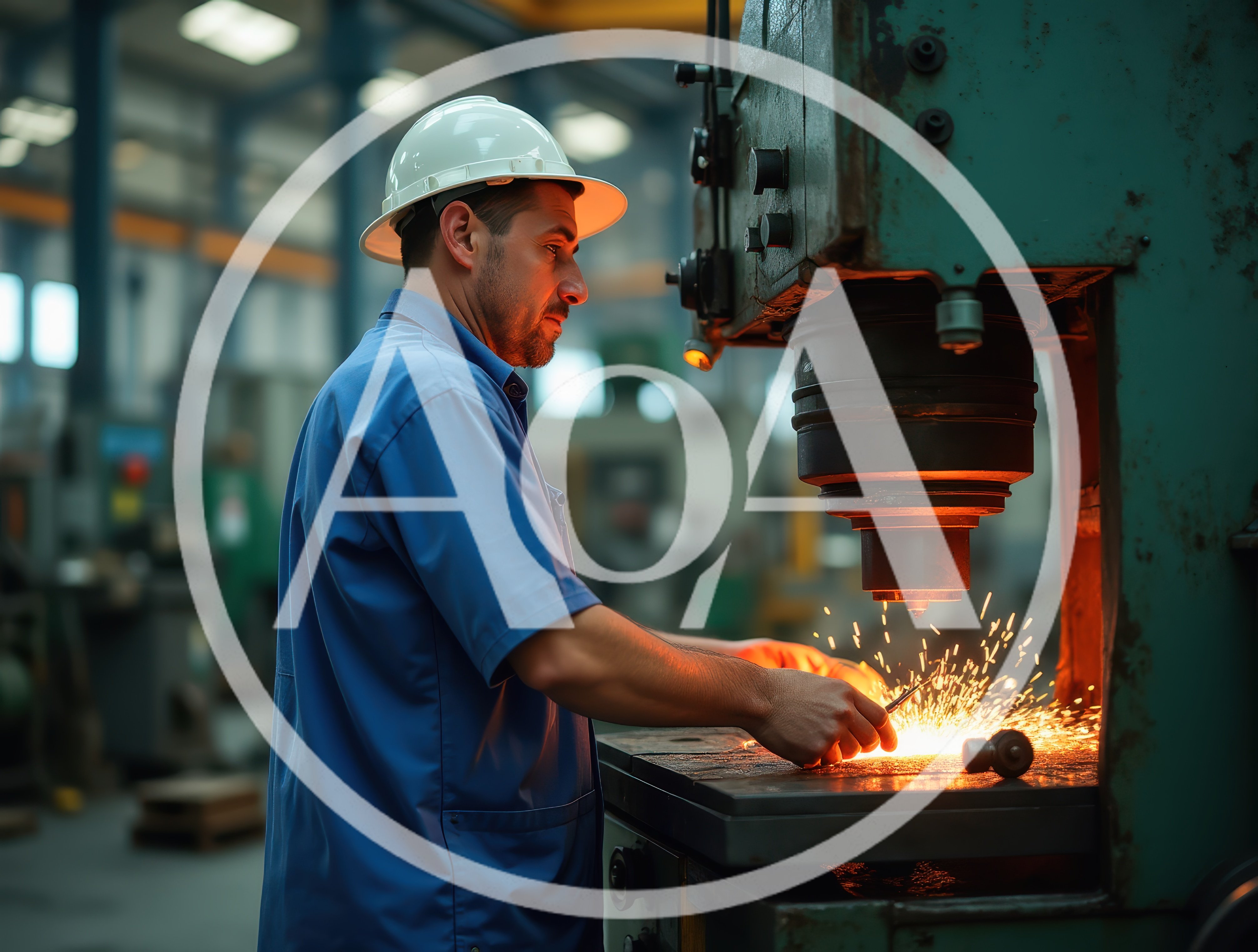 Industrial Worker Operating Metal Press Machine