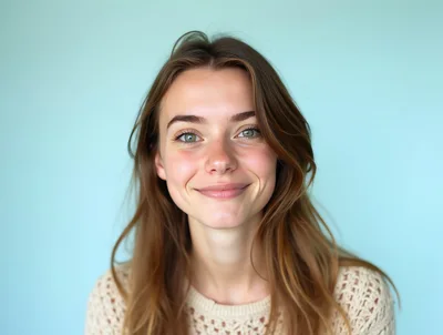 Portrait Of A Young Woman Smiling Against Blue Background