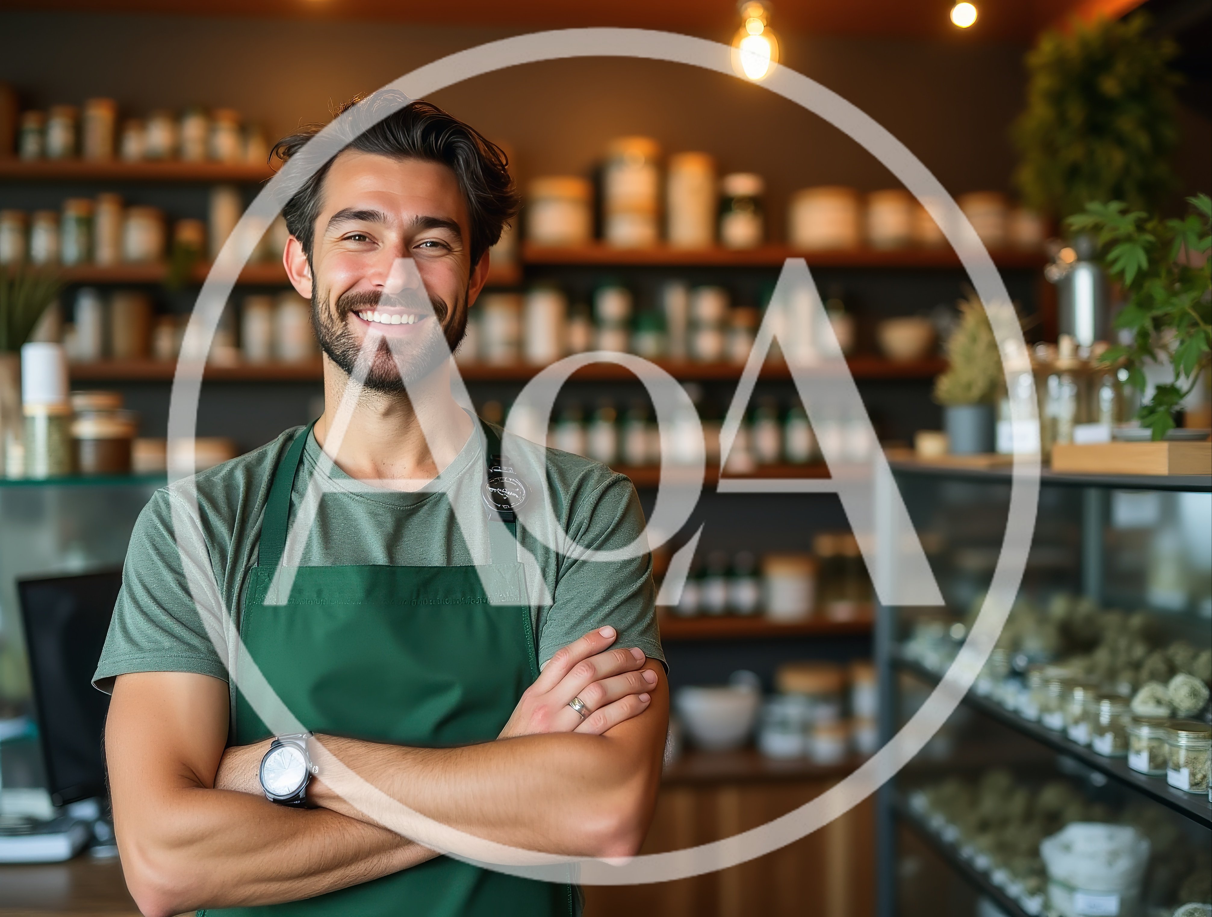 Smiling Male Shop Assistant Standing In A Natural Store