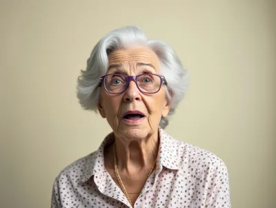 Surprised Elderly Woman With White Hair And Glasses