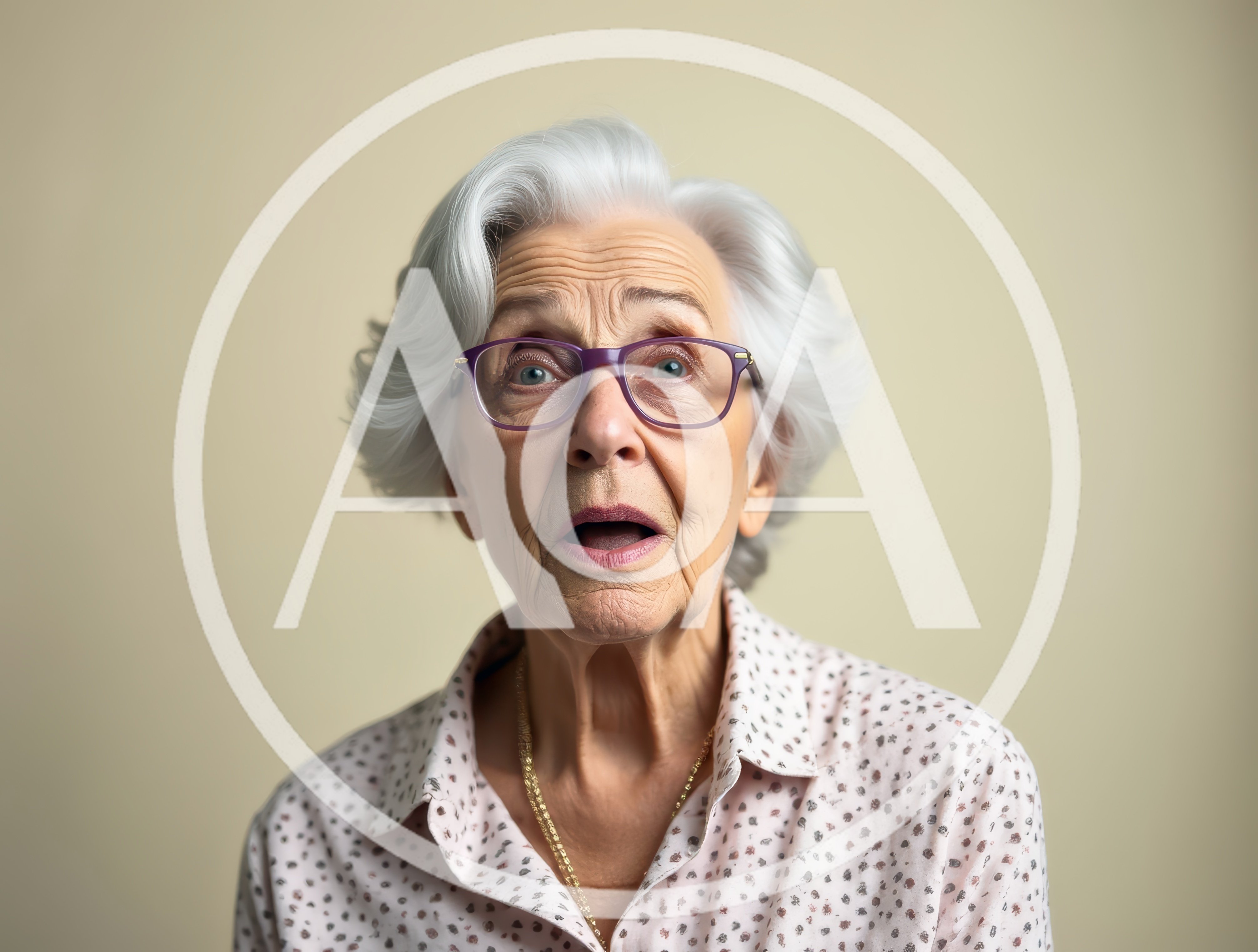 Surprised Elderly Woman With White Hair And Glasses