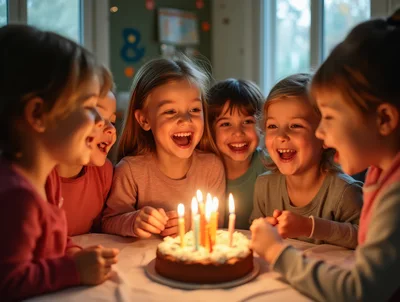 Group Of Happy Children Celebrating A Birthday Party