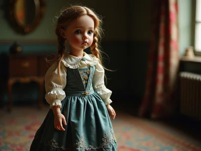 Vintage Style Porcelain Doll In A Classic Interior
