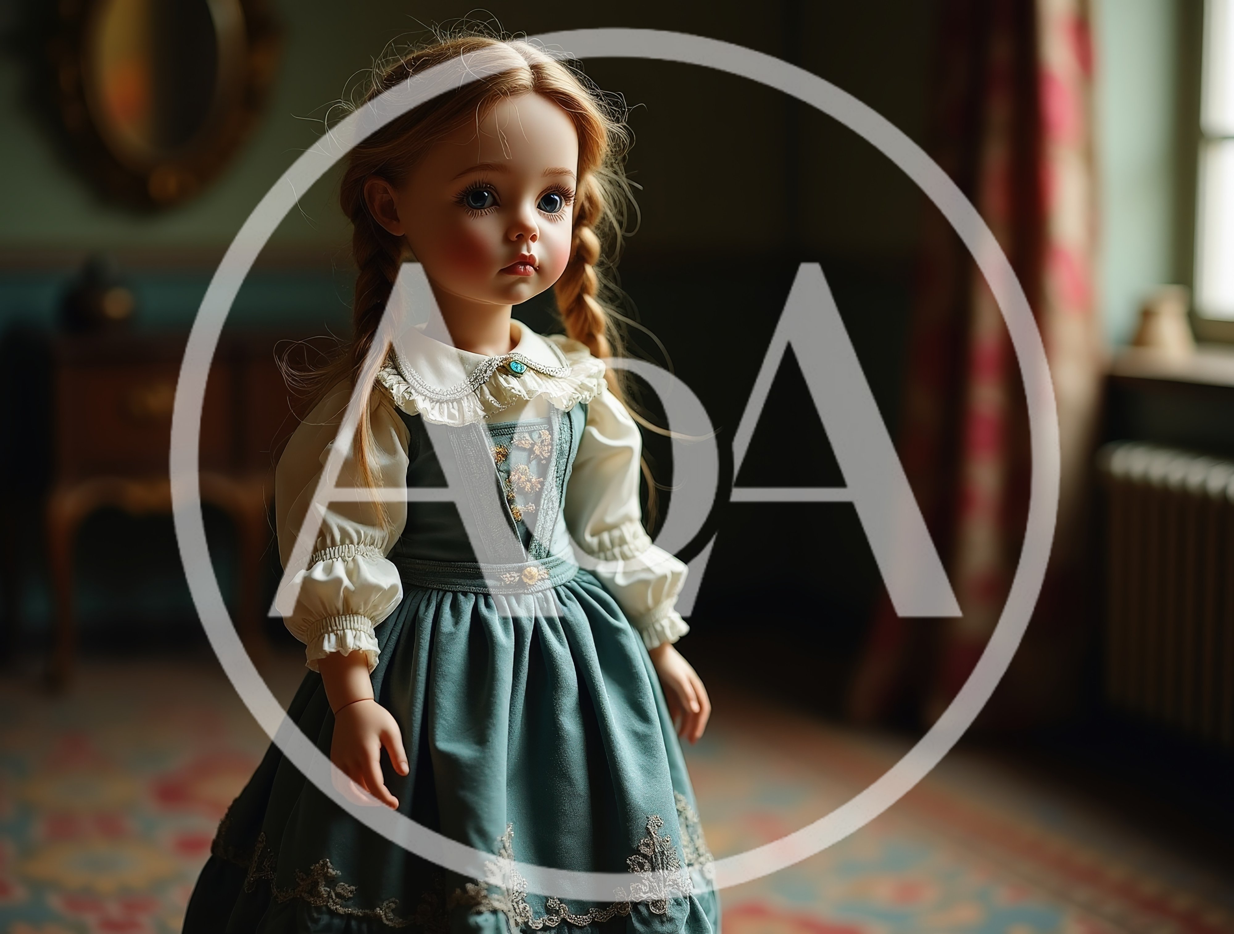 Vintage Style Porcelain Doll In A Classic Interior