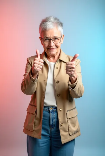 Senior Woman Giving Double Thumbs Up Gesture