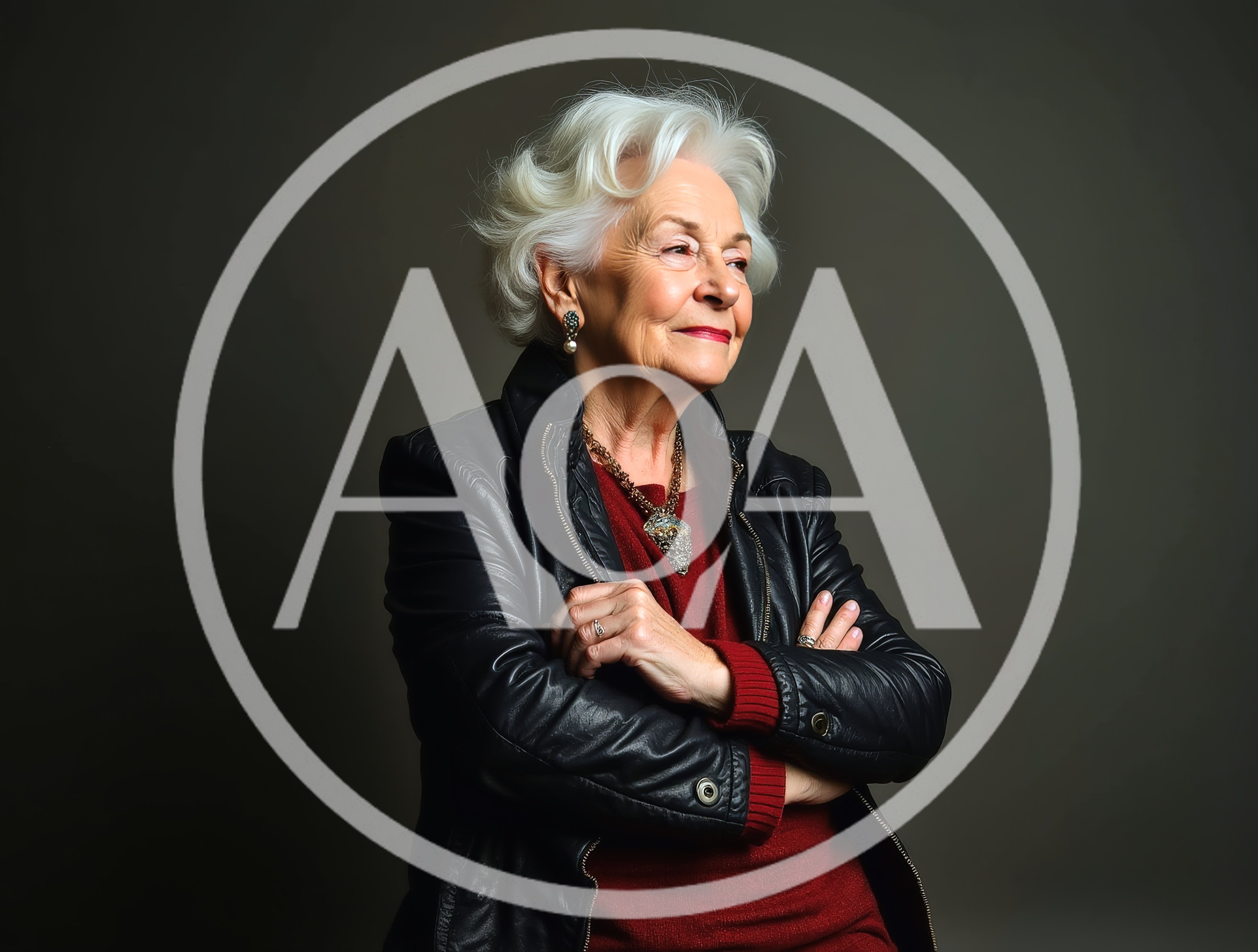 Elegant Senior Woman Posing In Leather Jacket