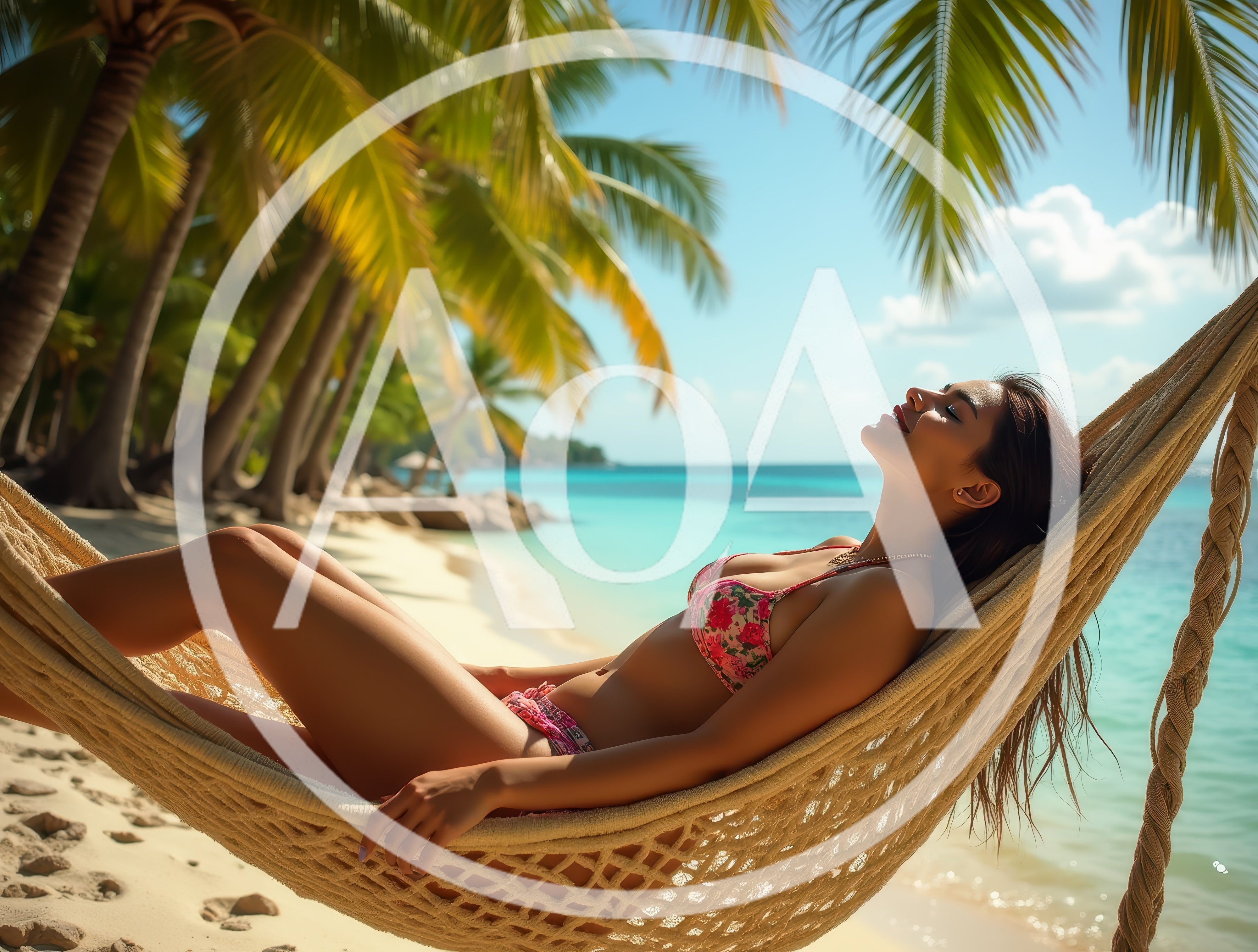Woman Relaxing In A Hammock On A Tropical Beach