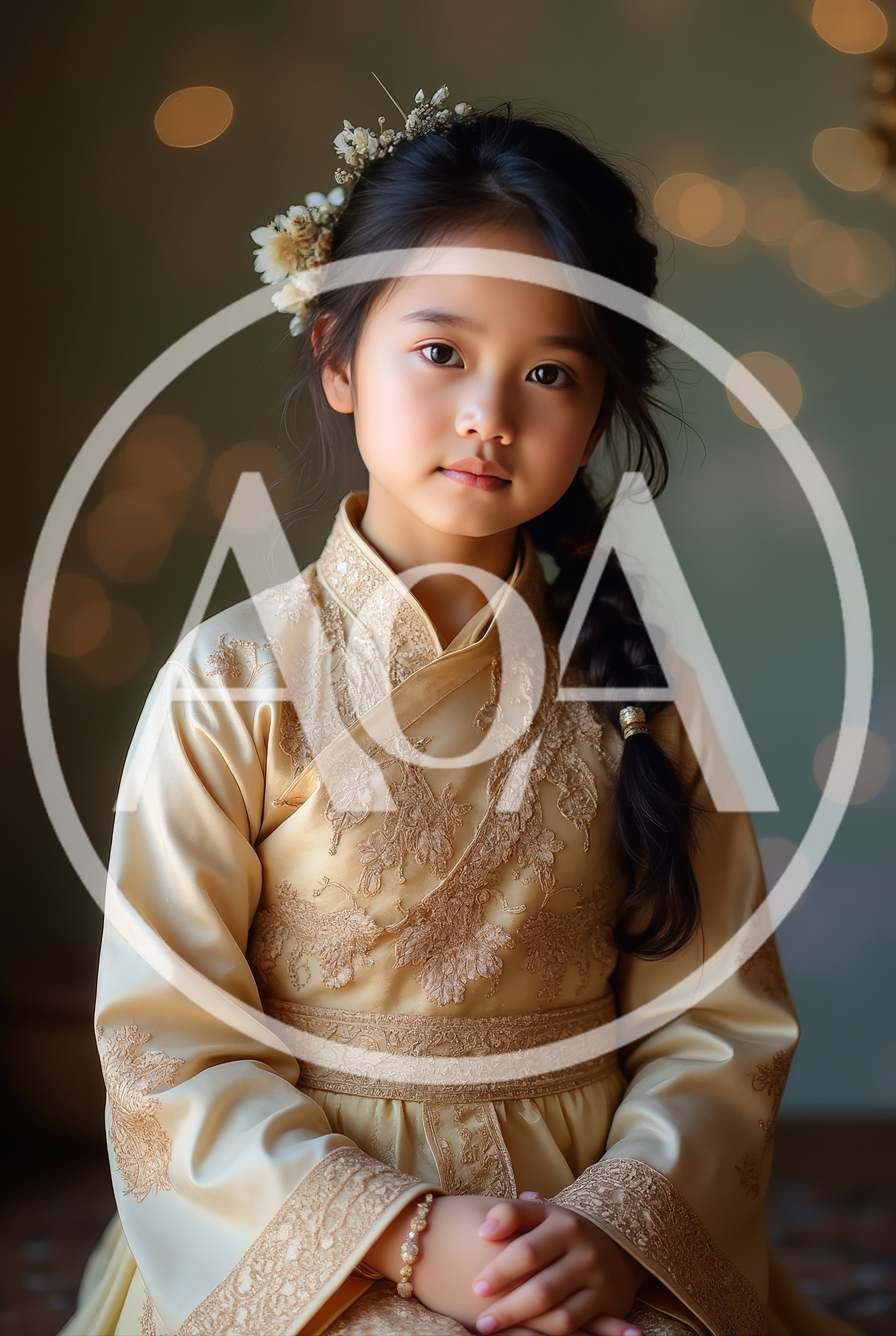 Young Girl In Traditional Golden Hanfu Dress