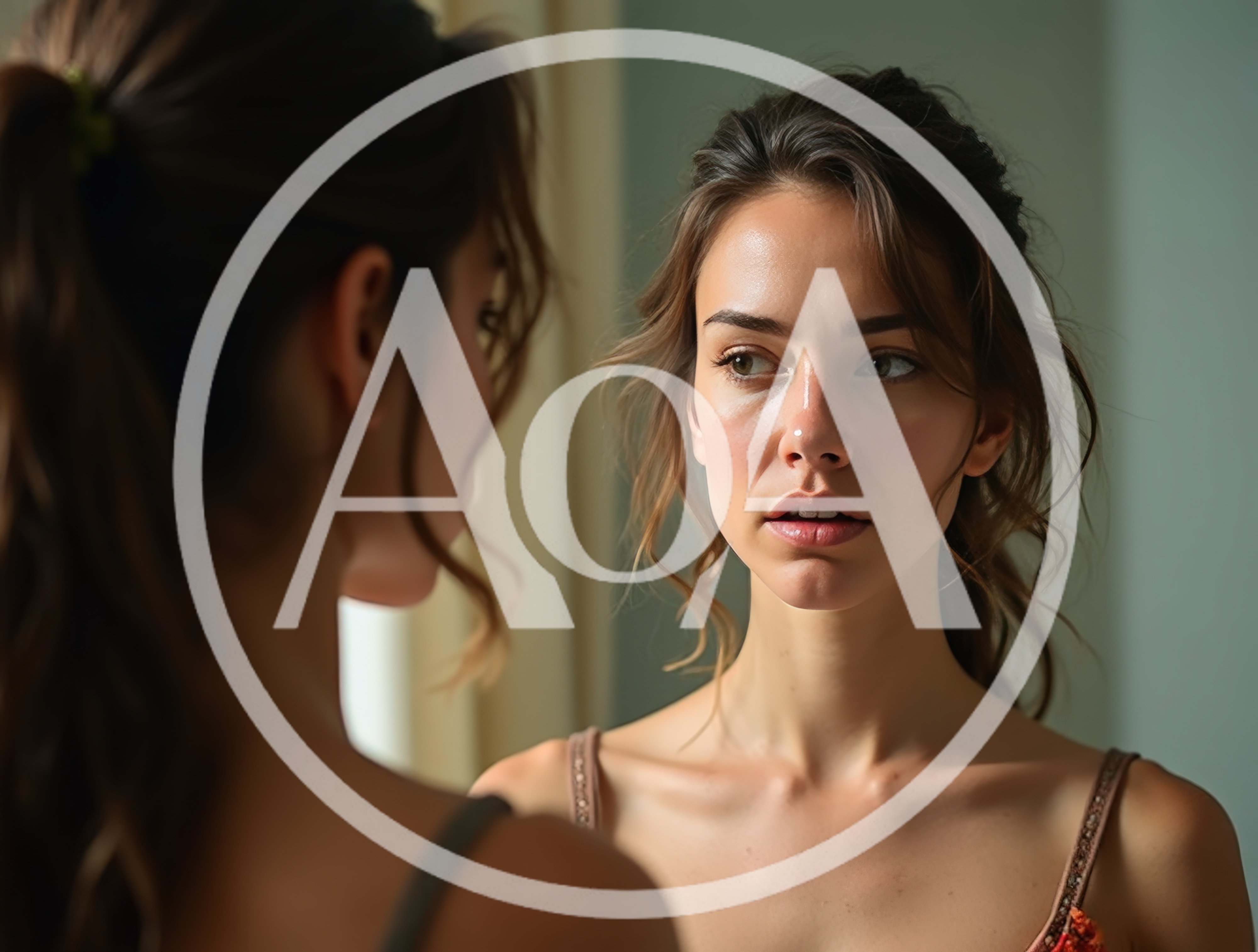 Young Woman Looking At Her Reflection In A Mirror