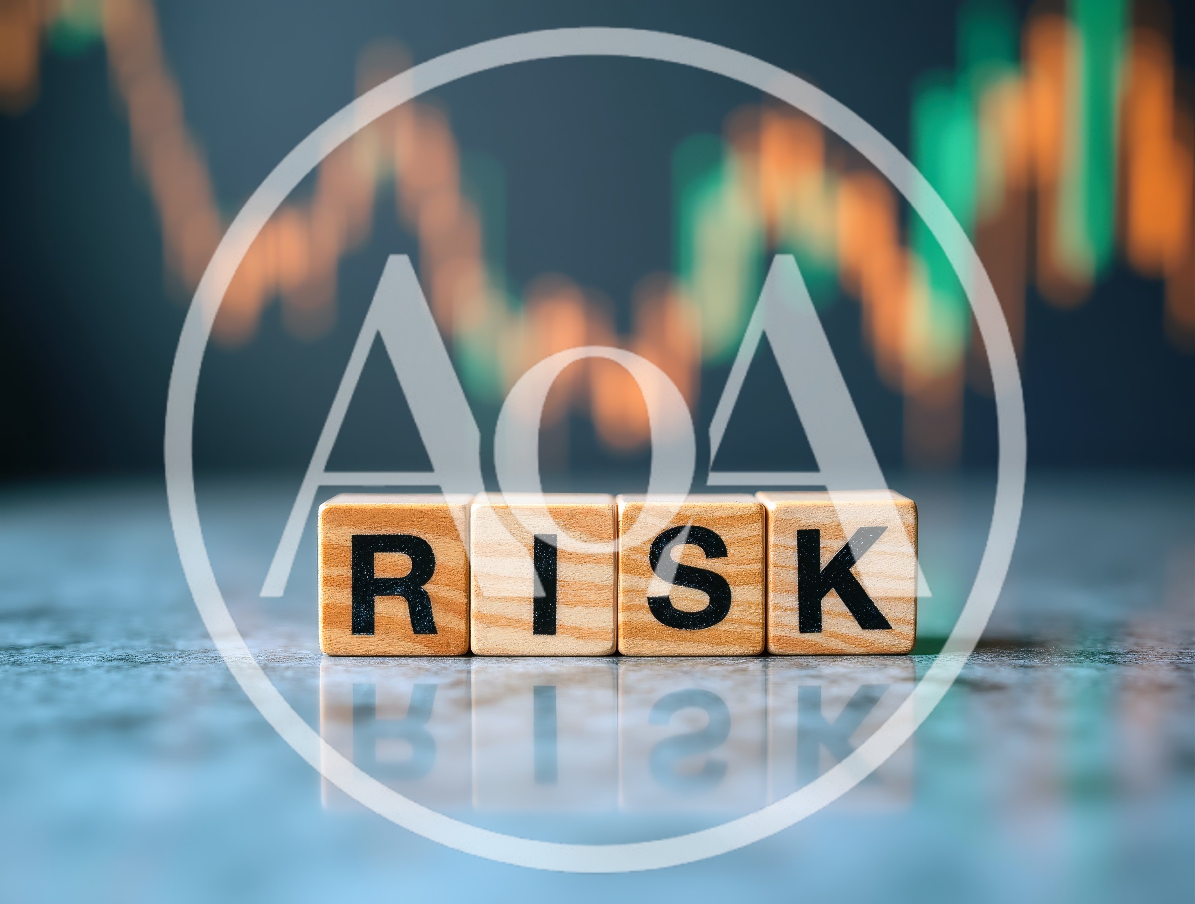 Wooden Blocks Spelling Risk With Financial Market Chart Background