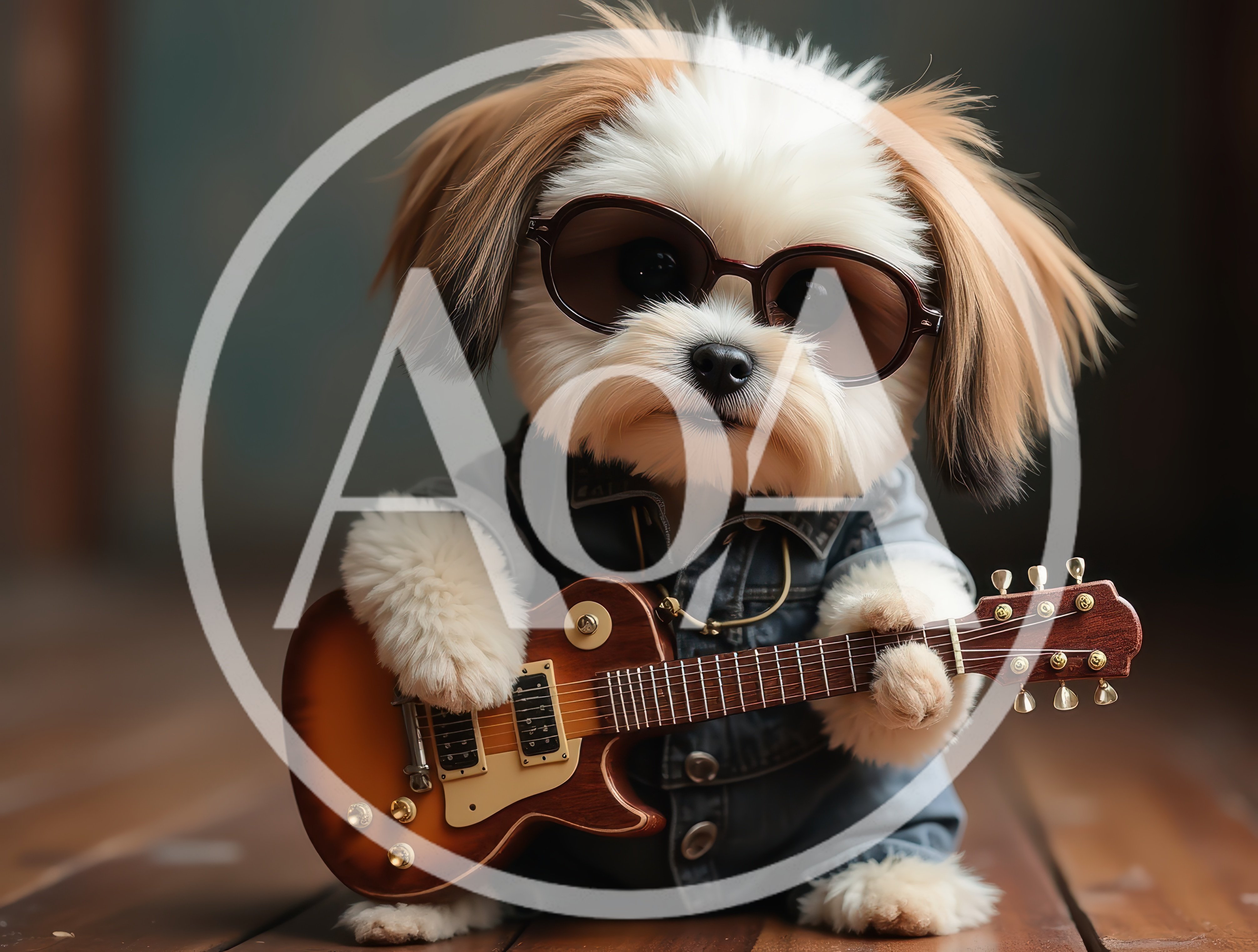 Cute Shih Tzu Dog Playing Electric Guitar