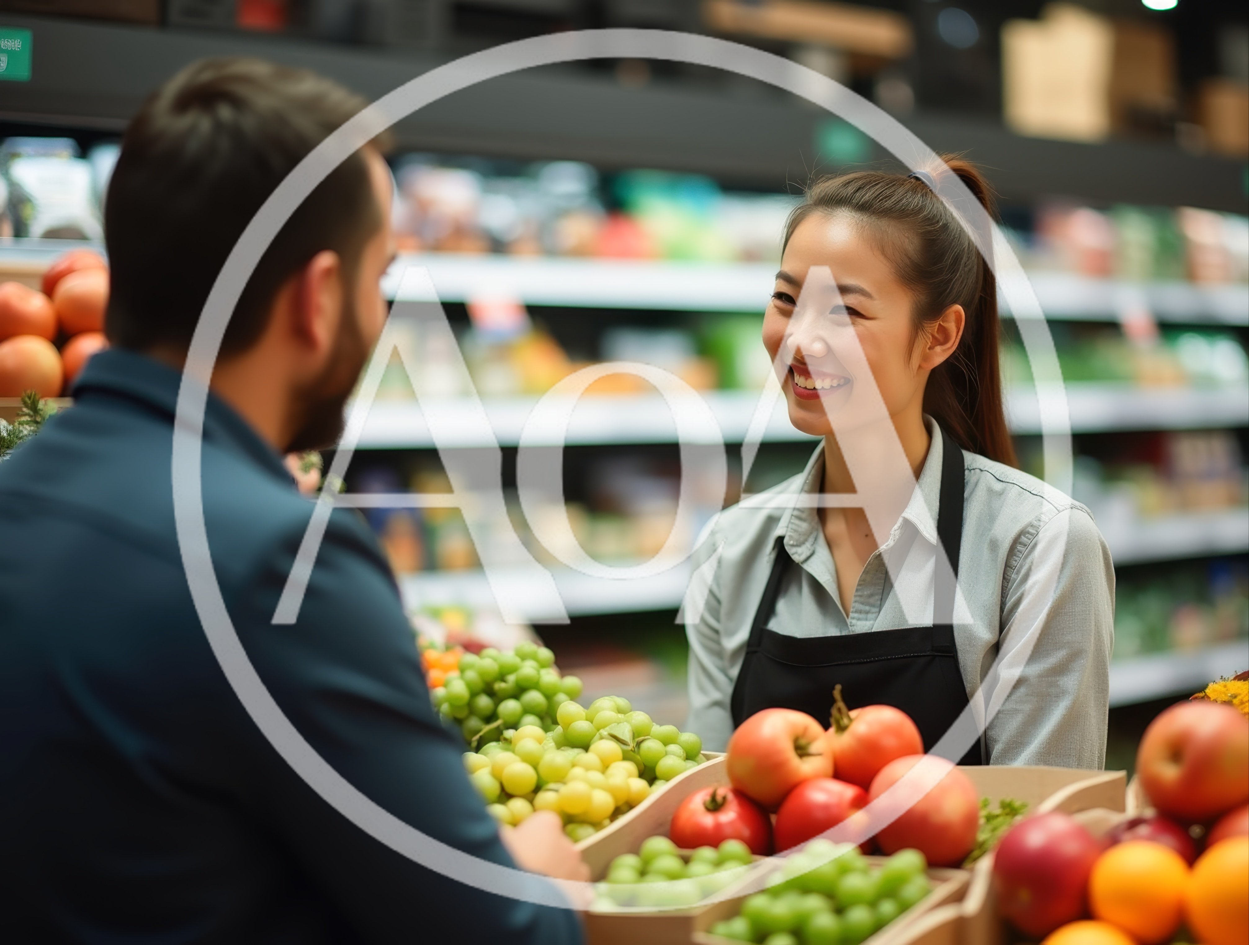 Friendly Grocery Store Clerk Assisting A Customer