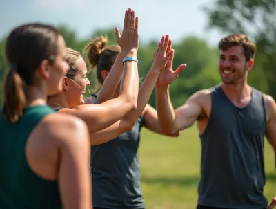 Group Of Friends Giving High Five After Workout