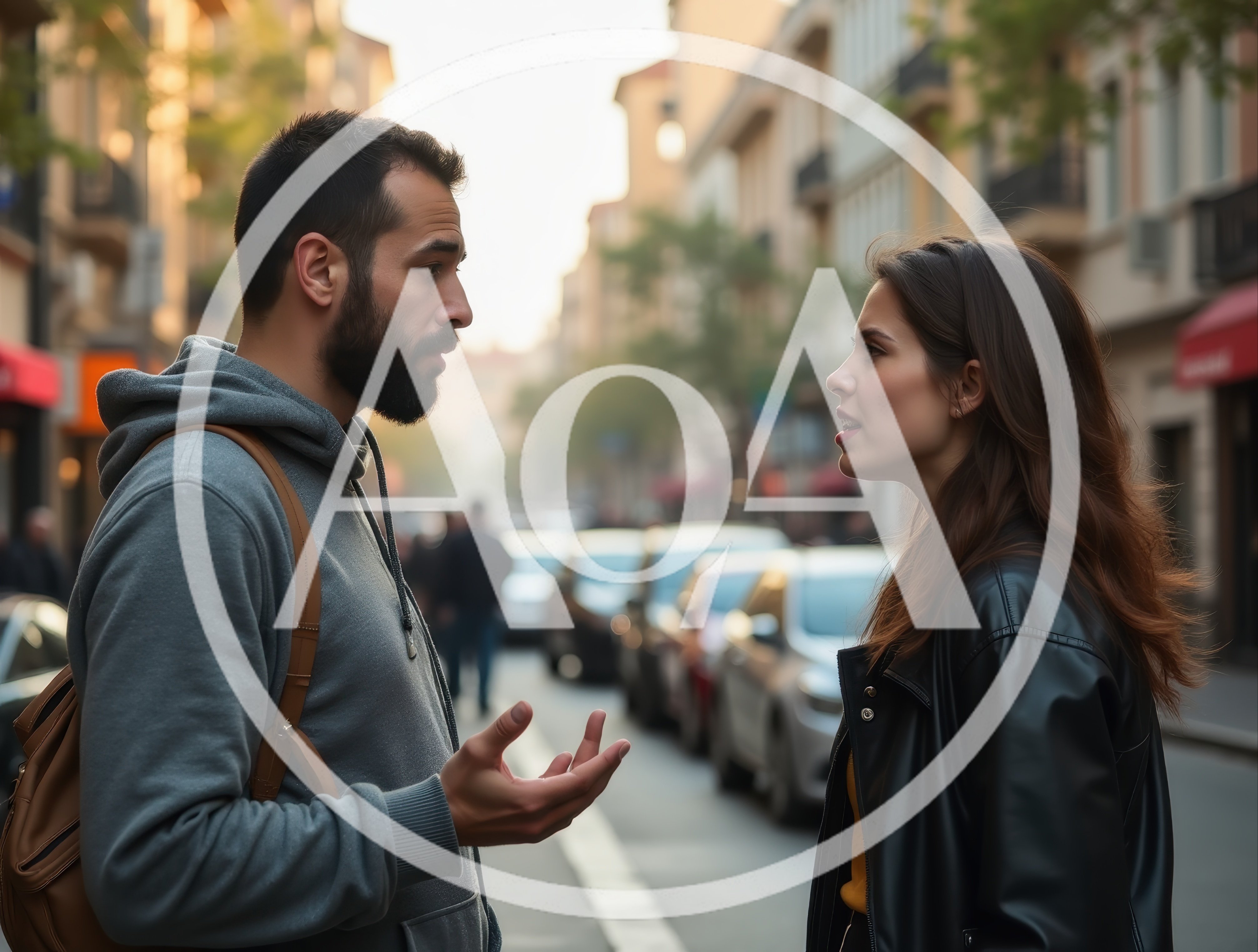 Man and Woman Having a Serious Conversation on Street