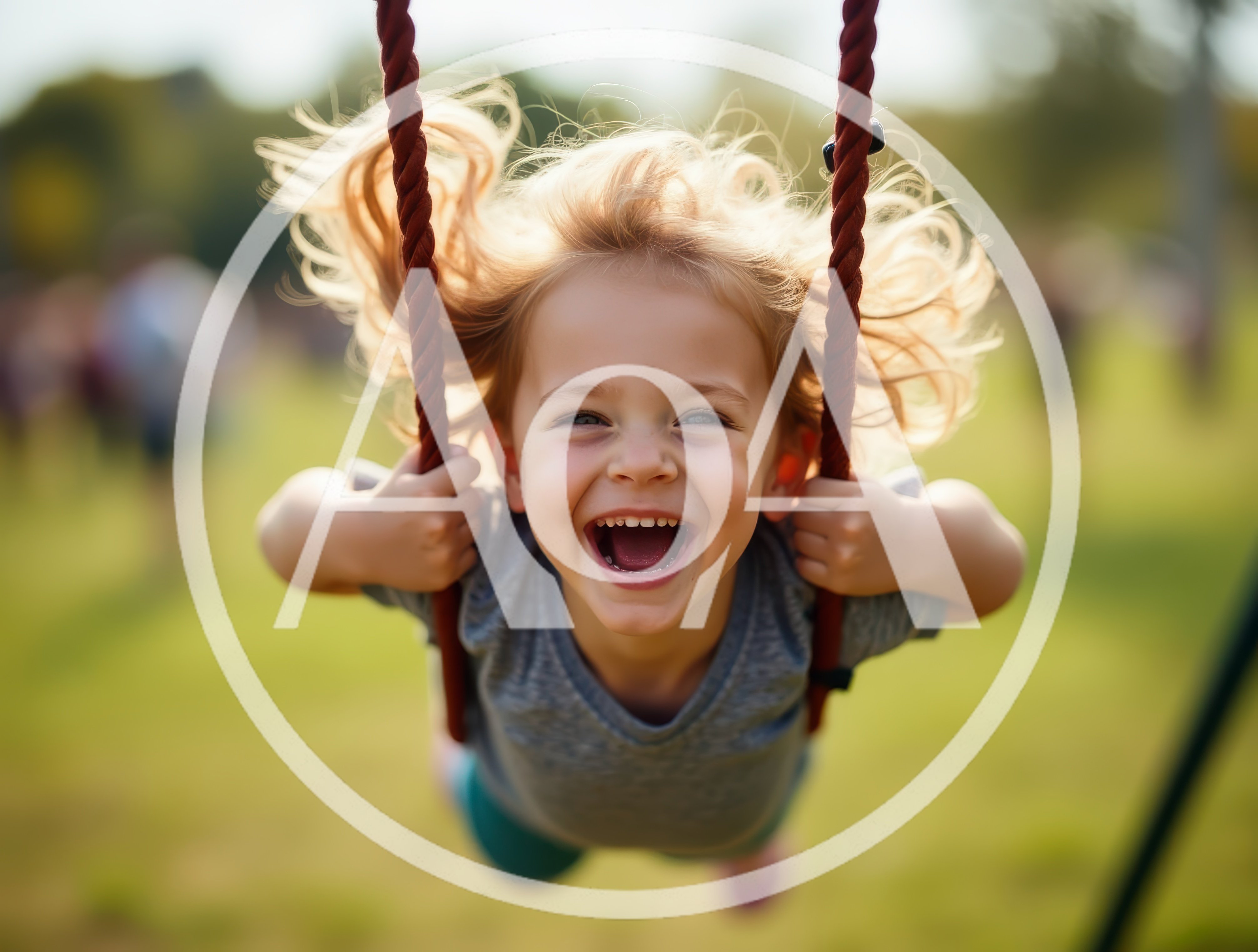 Happy Young Child Swinging On A Playground Swing