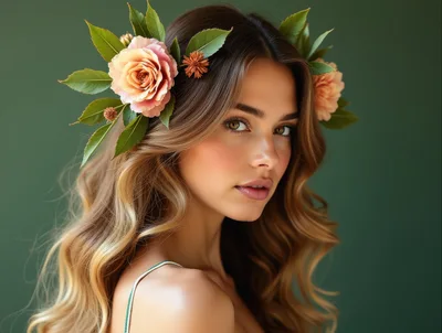Portrait Of A Beautiful Woman With Floral Hair Crown