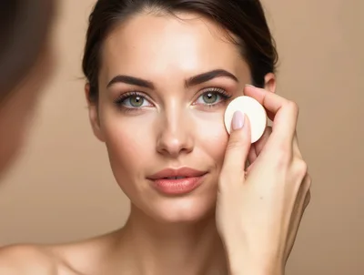 Professional Makeup Artist Applying Foundation To Model Face