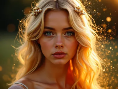 Portrait Of A Beautiful Blonde Woman With Hair Accessories