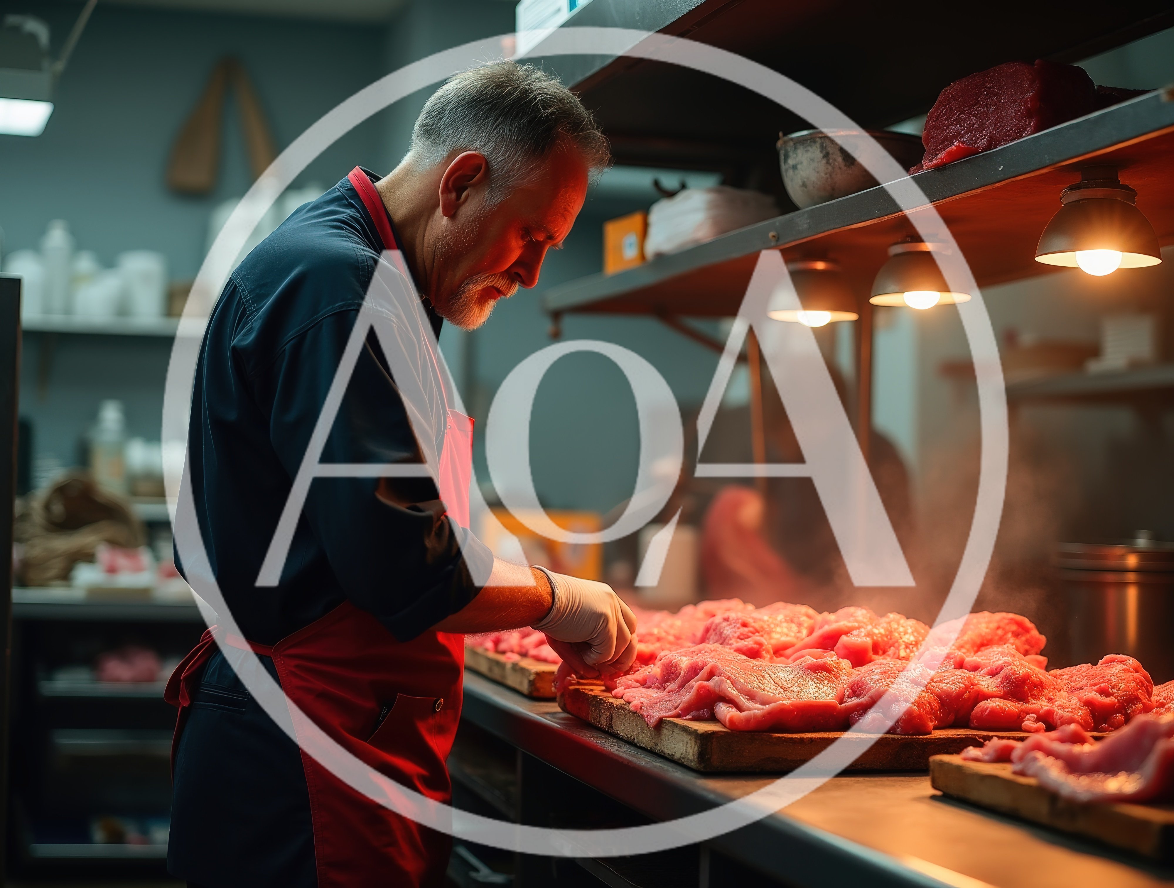 Butcher Preparing Fresh Meat In A Professional Kitchen