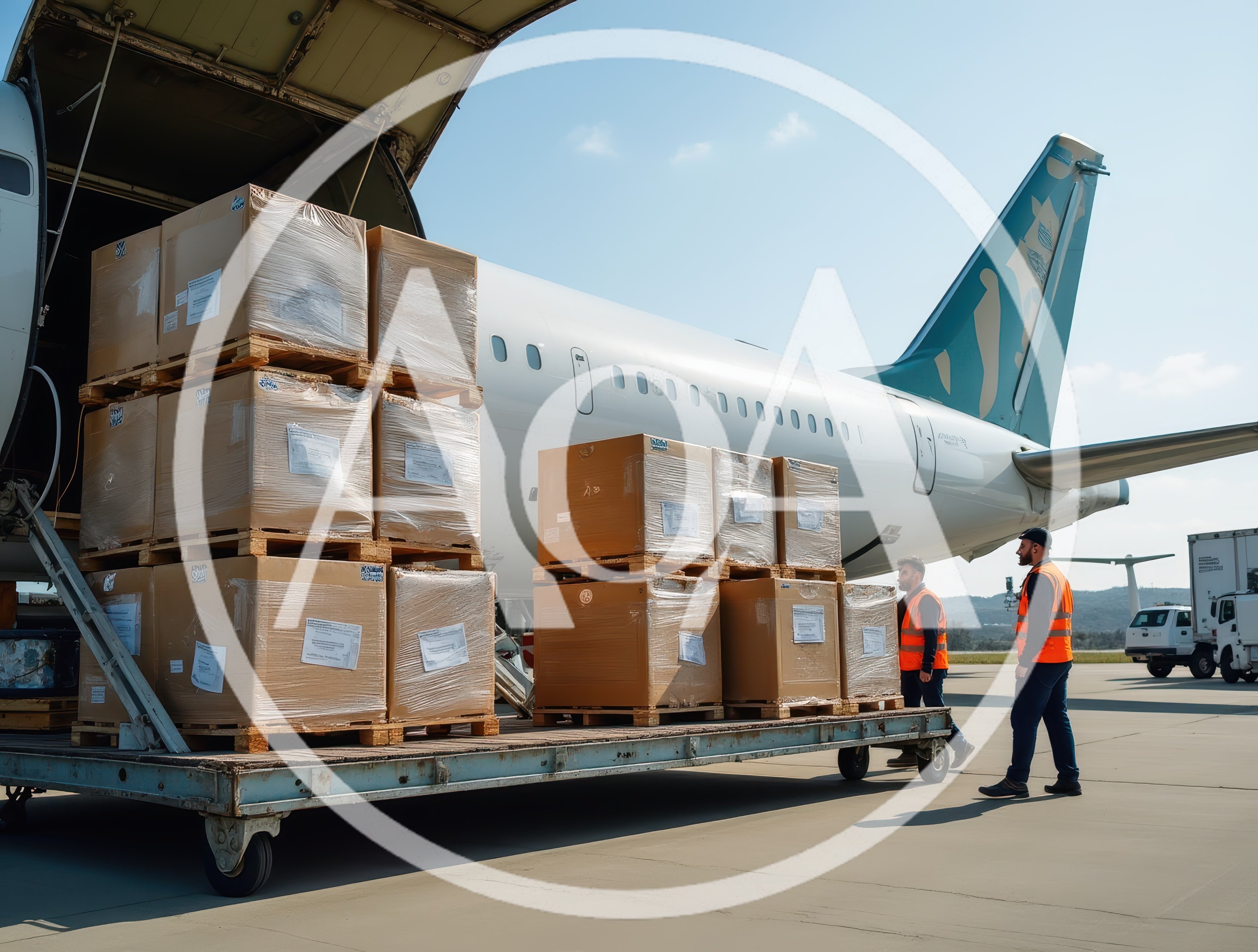 Ground Crew Loading Cargo Pallets Onto Airplane