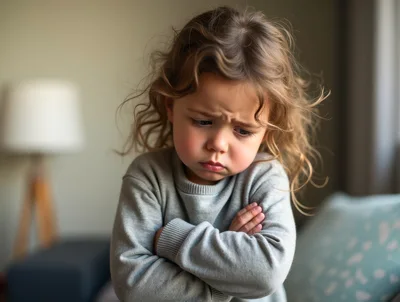 Upset Toddler With Crossed Arms Looking Down