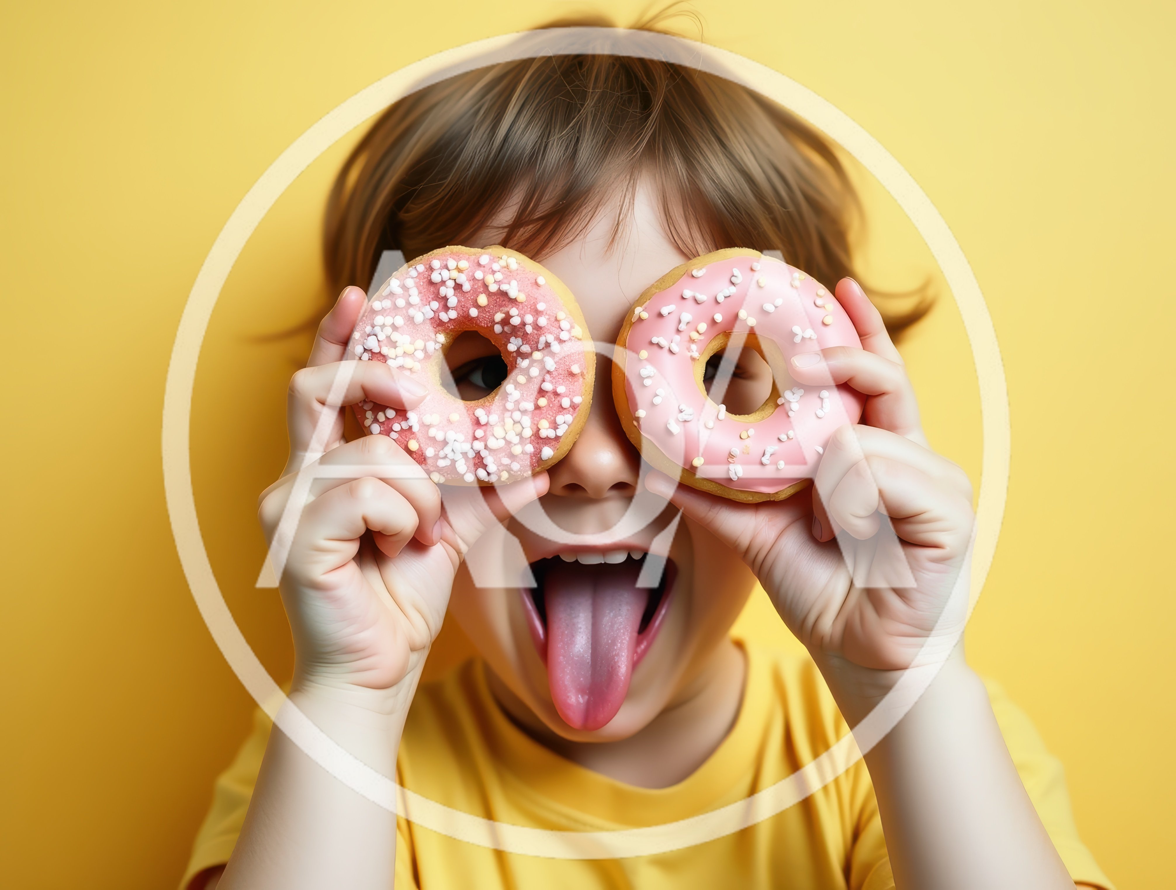 Child Holding Pink Donuts Over Eyes