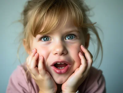 Surprised Little Girl With Hands On Cheeks