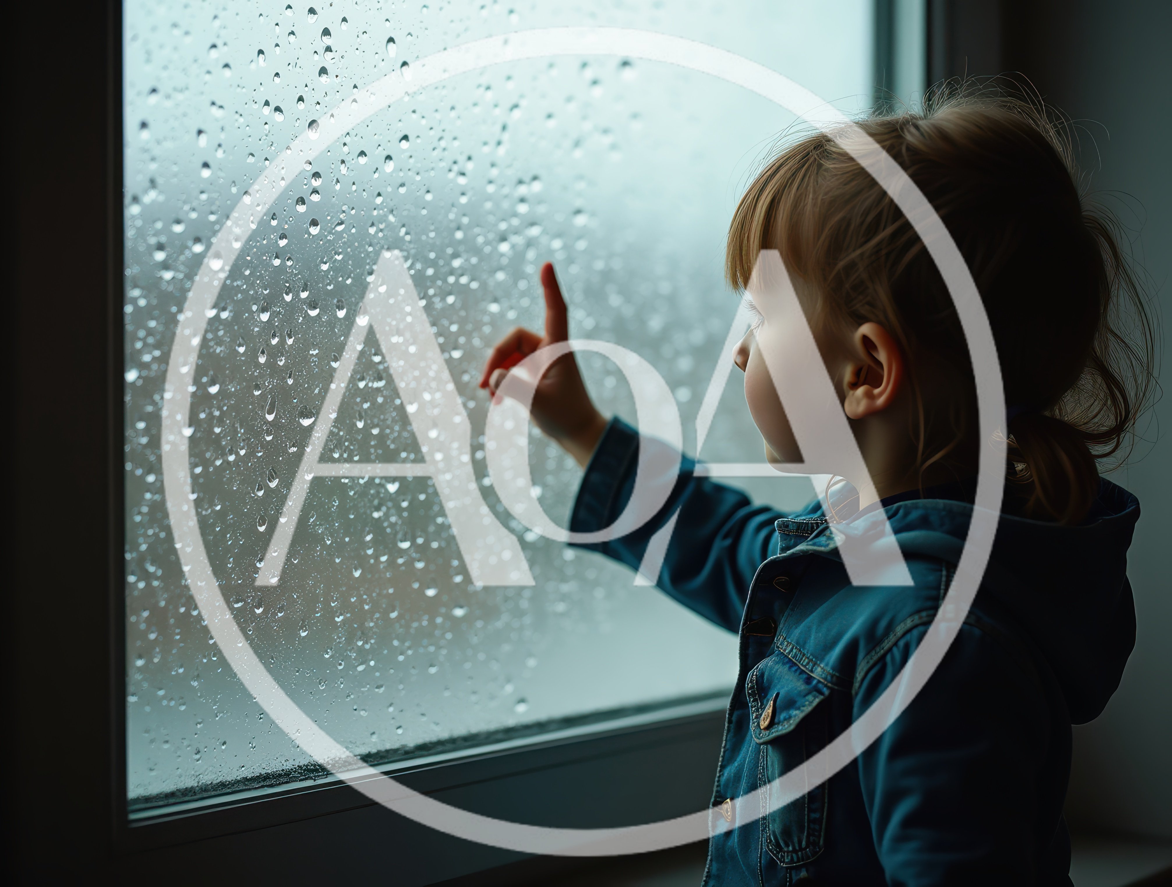 Toddler Girl Touching Raindrops On A Windowpane
