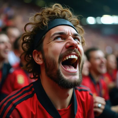 Excited Soccer Fan Cheering In Stadium Crowd