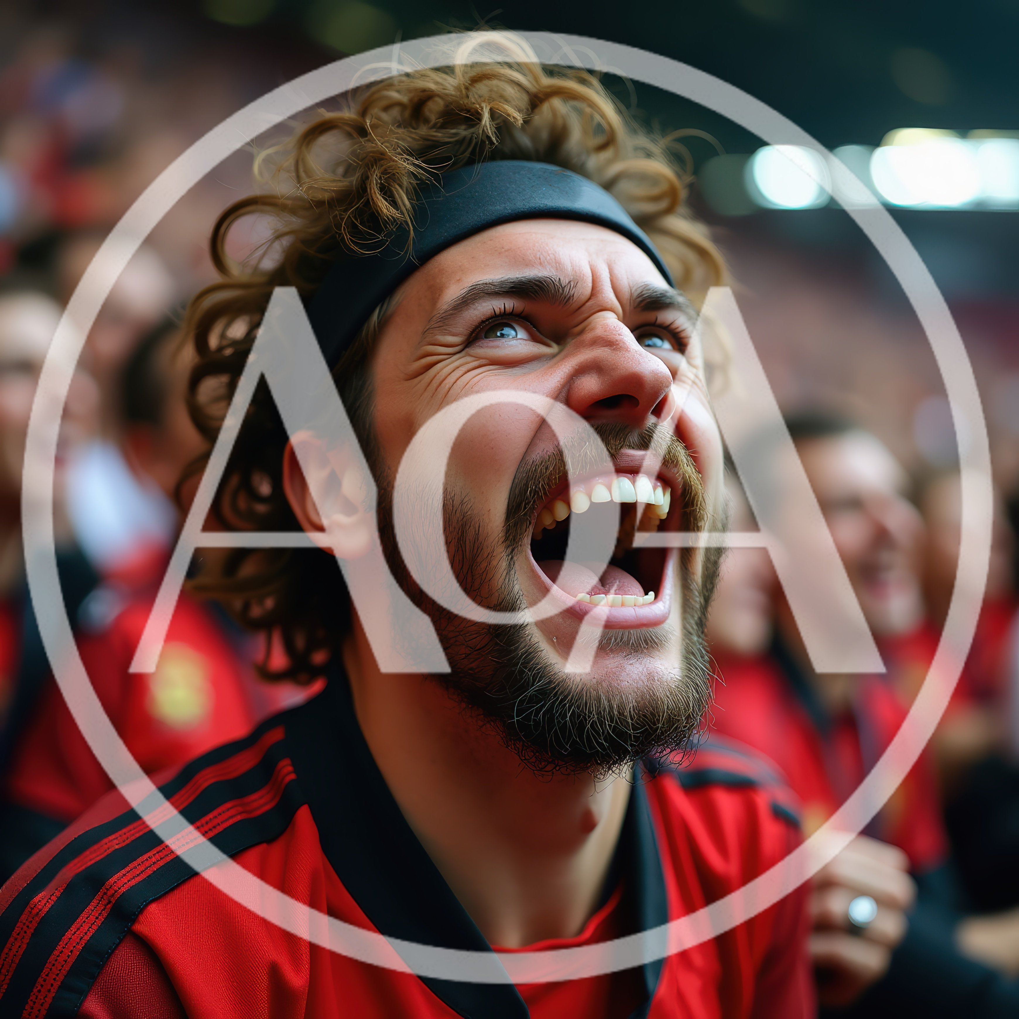 Excited Soccer Fan Cheering In Stadium Crowd