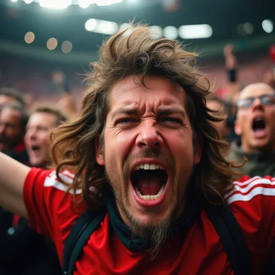 Passionate Soccer Fan Cheering In Stadium Crowd