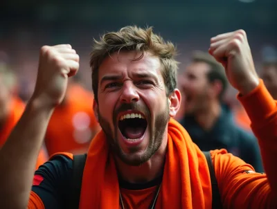 Excited Soccer Fan Cheering In Stadium