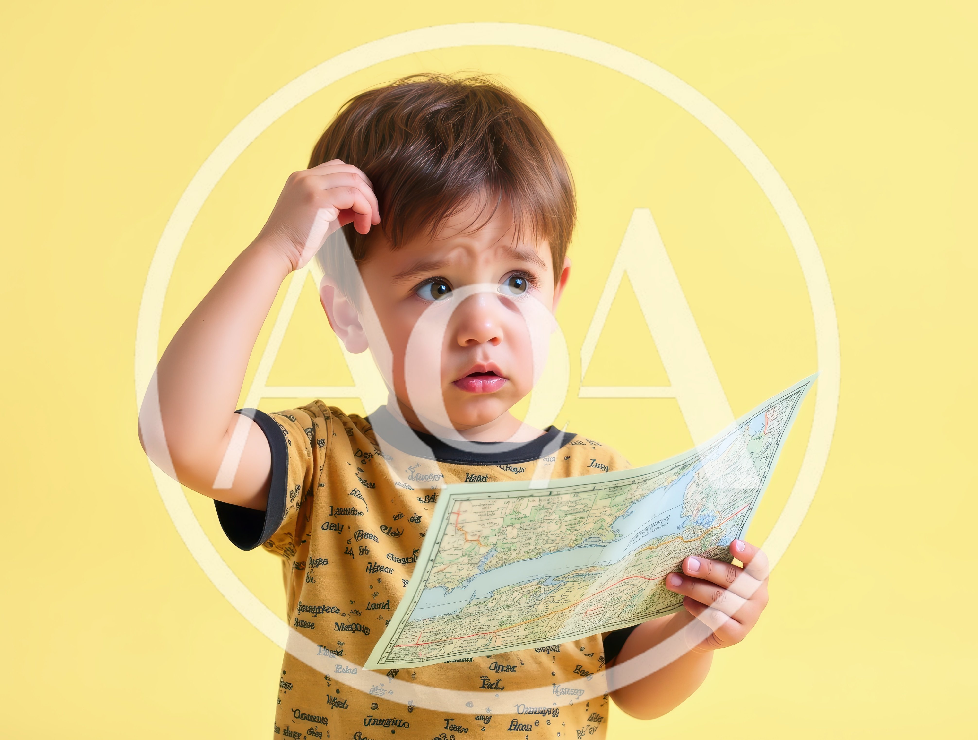 Confused Toddler Boy Holding A Paper Map