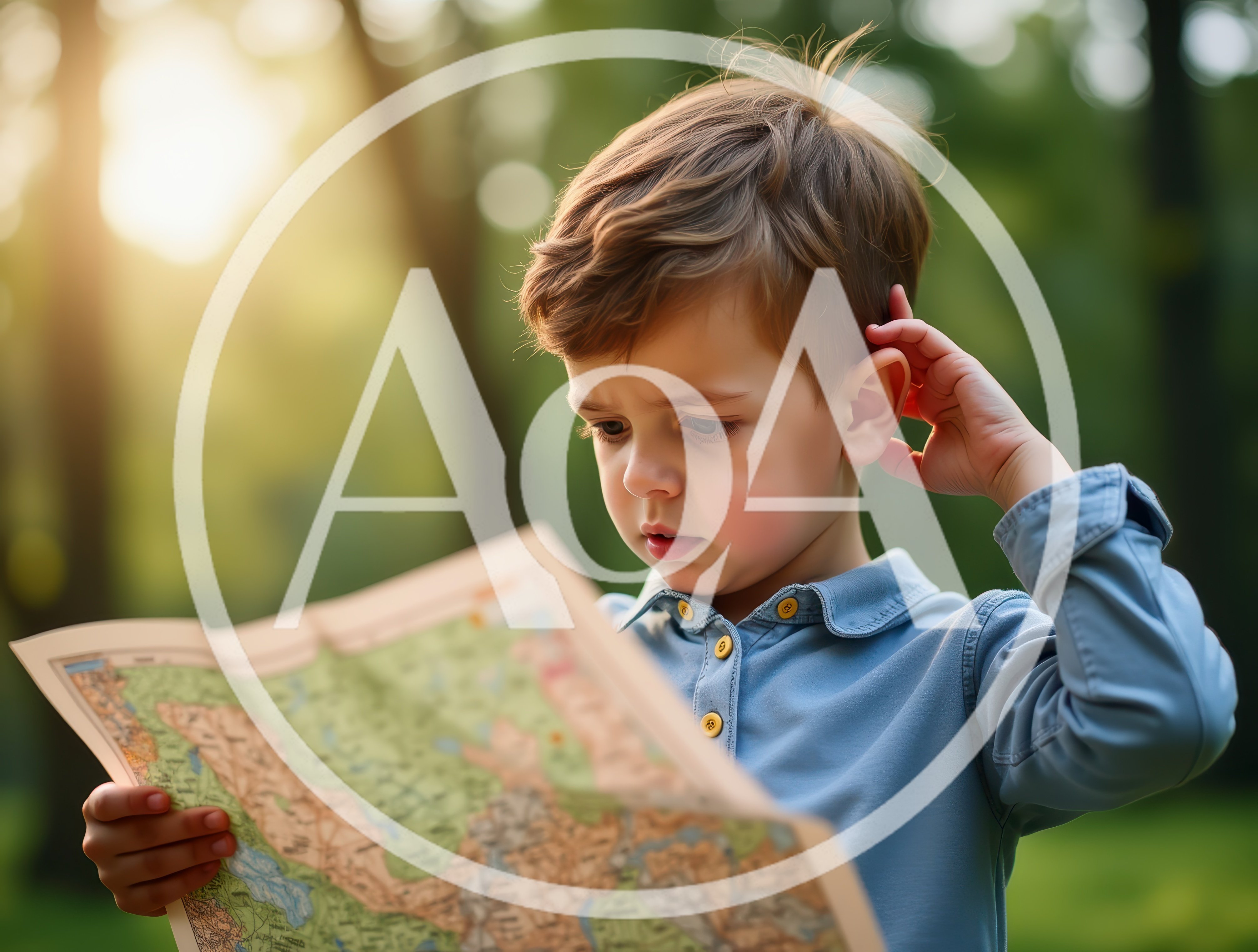 Young Boy Looking Confused While Reading A Paper Map