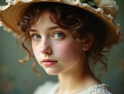 Portrait Of A Young Girl In A Straw Hat