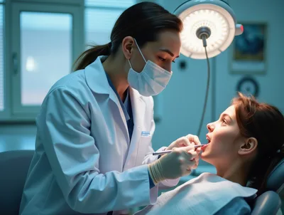 Dentist Performing Dental Examination On A Young Patient