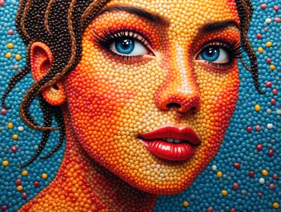 Portrait Of A Woman Made Of Colorful Candy Beads