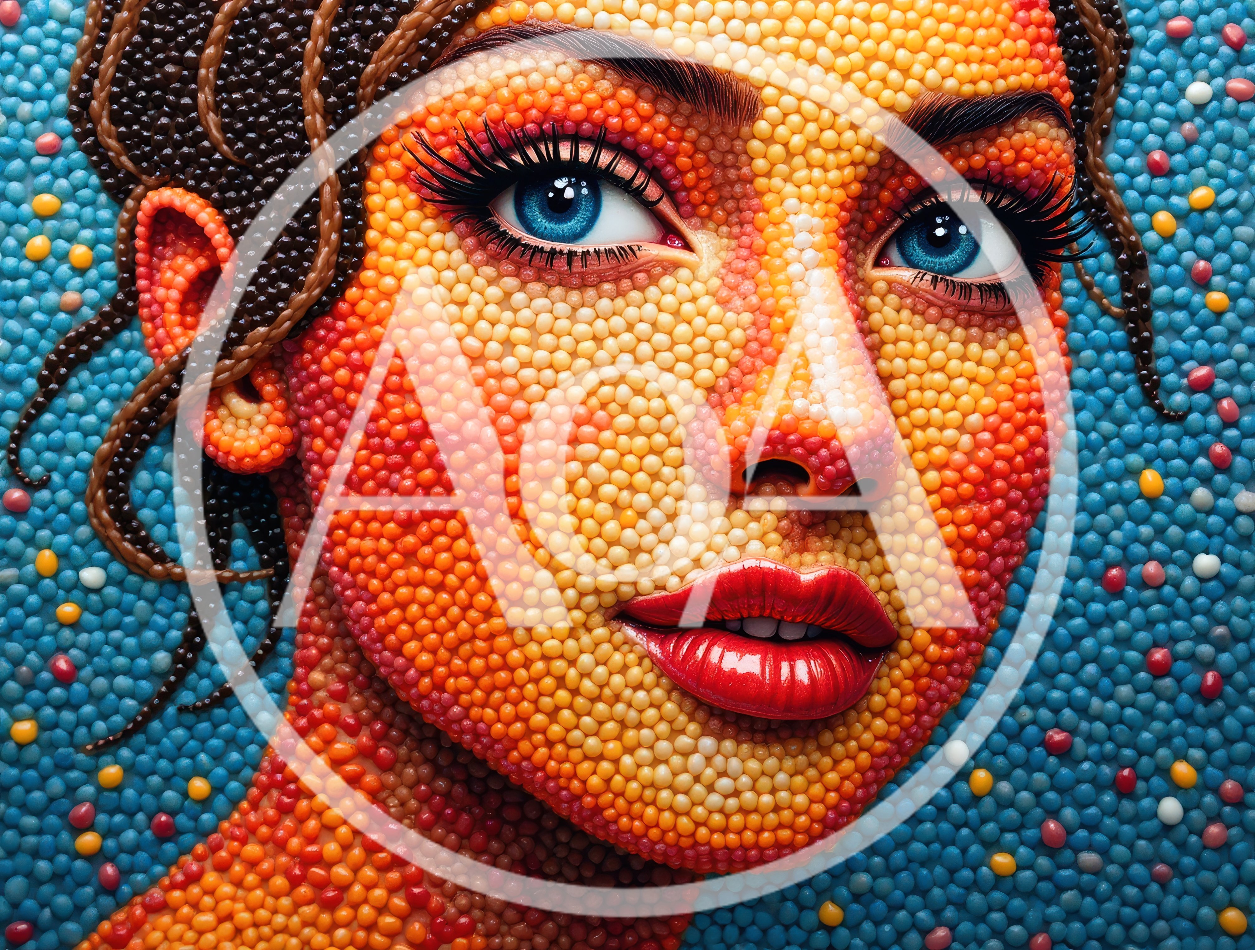 Portrait Of A Woman Made Of Colorful Candy Beads