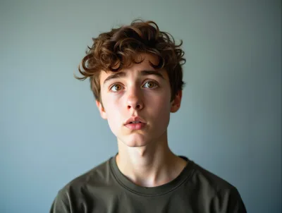 Portrait Of A Young Man With Curly Brown Hair